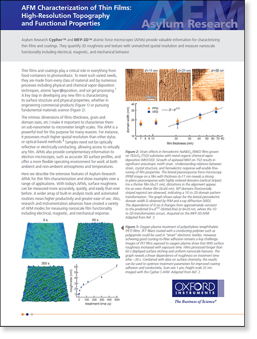 application note about the many properties of thin films and coatings that can be measured with atomic force microscopy